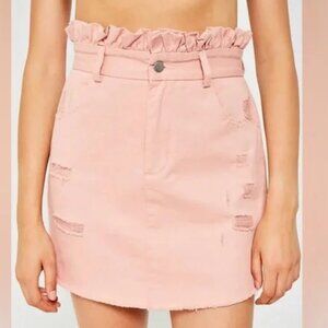 Hayden LA Distressed Paperbag Denim Skirt Pink NWT Small